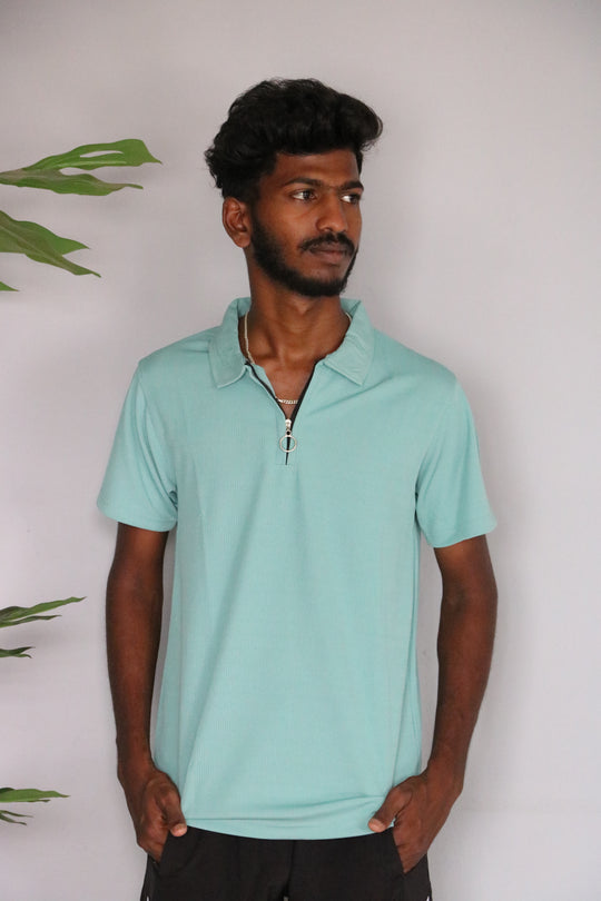 Mario Rib Korean Zipper T-Shirt for Men | Half Sleeve Polo Zip Neck -  Light green – 7MAN Men's Fashion India