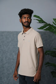 Men's Short Sleeve Collar Neck Press Button T-shirt - Cream