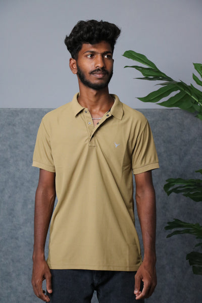 Men's Short Sleeve Collar Neck Press Button T-shirt - Mustard Yellow