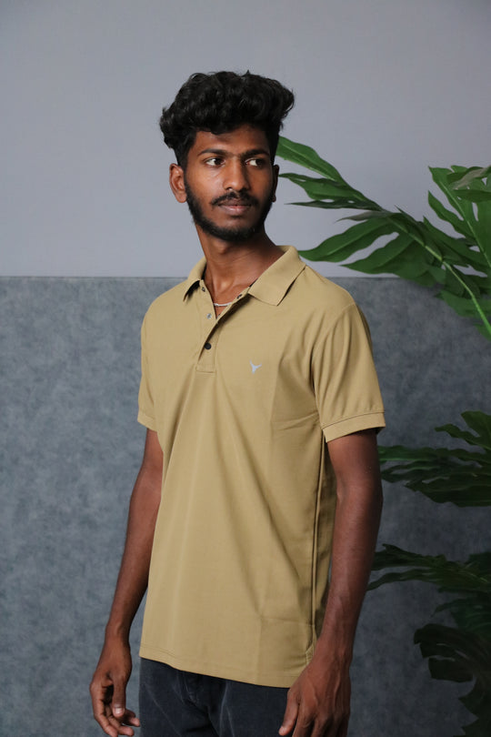 Men's Short Sleeve Collar Neck Press Button T-shirt - Mustard Yellow – alternate view – 7MAN India