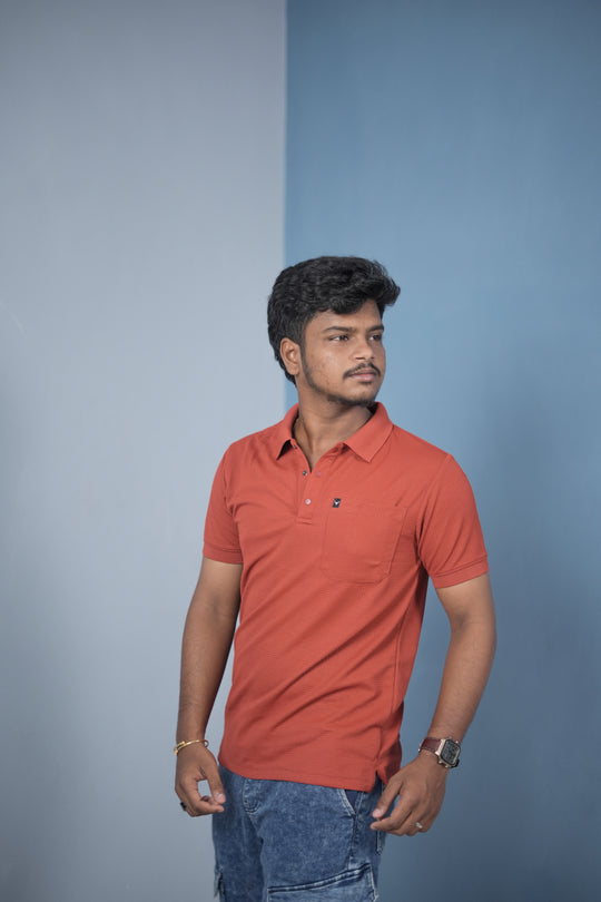 Buy Slim Fit Stylish Casual Wear Pocket Polo T-Shirt for Men – Red – alternate view – 7MAN India