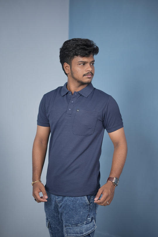 Buy Slim Fit Stylish Casual Wear Pocket Polo T-Shirt for Men – Navy Blue – alternate view – 7MAN India