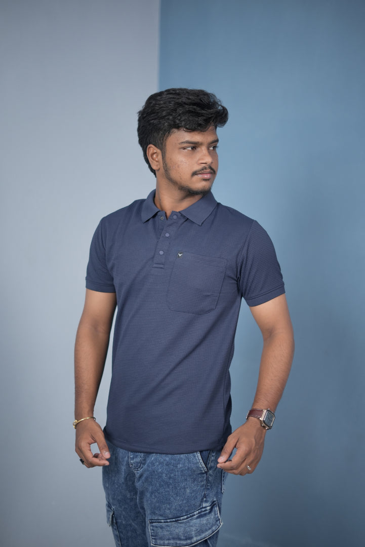 Buy Slim Fit Stylish Casual Wear Pocket Polo T-Shirt for Men – Navy Blue
