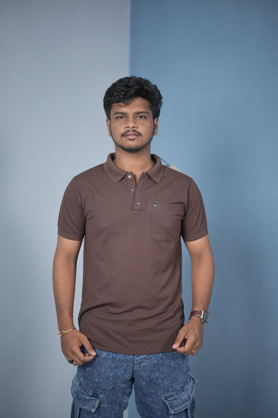 Buy Slim Fit Stylish Casual Wear Pocket Polo T-Shirt for Men – Brown