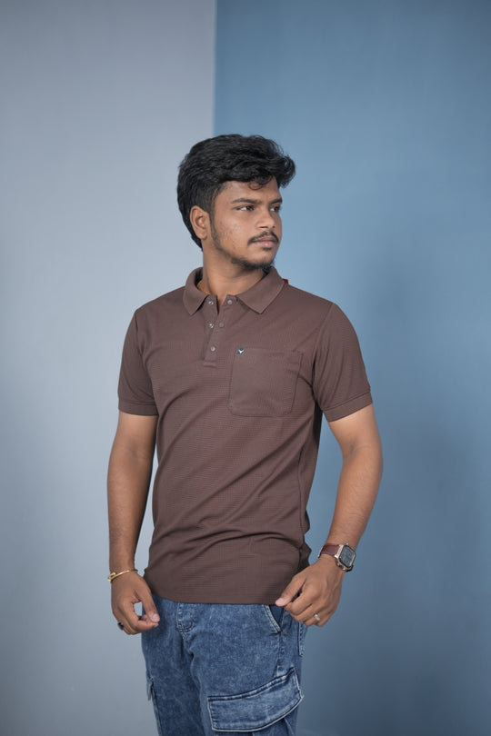 Buy Slim Fit Stylish Casual Wear Pocket Polo T-Shirt for Men – Brown – alternate view – 7MAN India