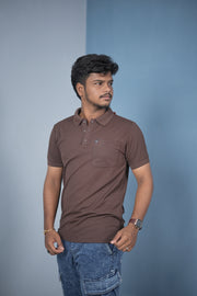 Buy Slim Fit Stylish Casual Wear Pocket Polo T-Shirt for Men – Brown
