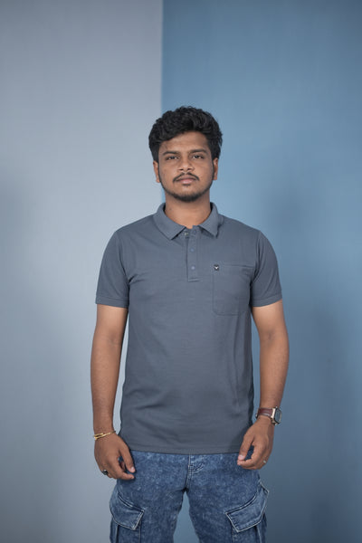 Buy Slim Fit Stylish Casual Wear Pocket Polo T-Shirt for Men – Dark Grey