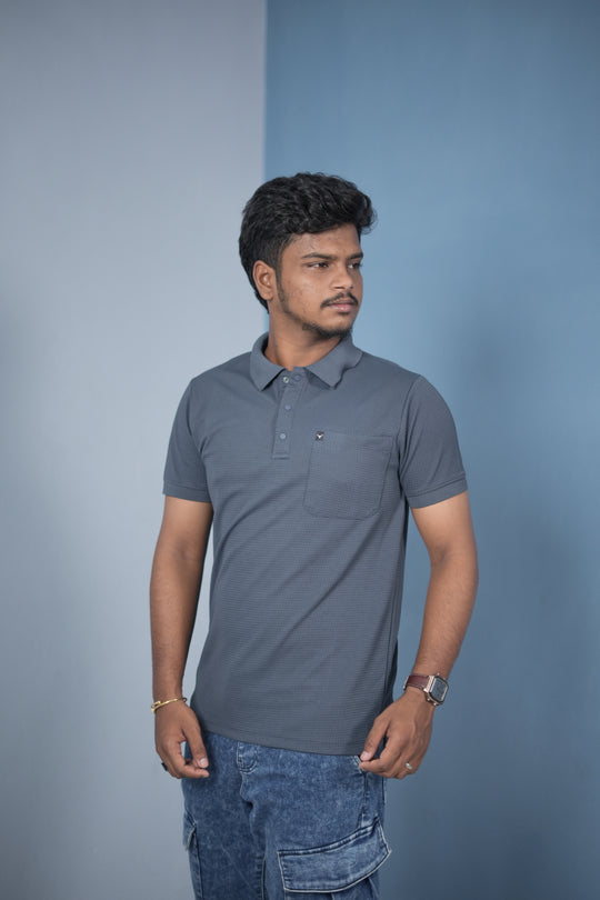 Buy Slim Fit Stylish Casual Wear Pocket Polo T-Shirt for Men – Dark Grey – alternate view – 7MAN India