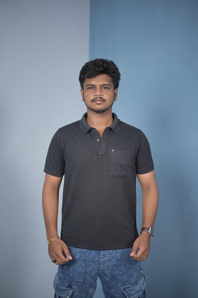 Buy Slim Fit Stylish Casual Wear Pocket Polo T-Shirt for Men – Black