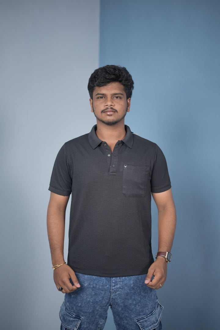 Buy Slim Fit Stylish Casual Wear Pocket Polo T-Shirt for Men – Black