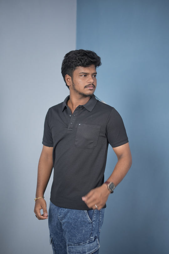 Buy Slim Fit Stylish Casual Wear Pocket Polo T-Shirt for Men – Black – alternate view – 7MAN India
