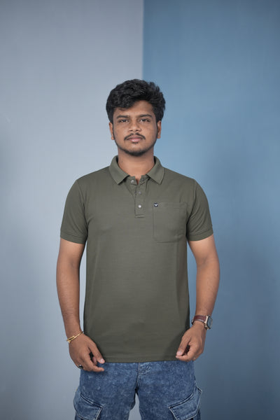 Buy Slim Fit Stylish Casual Wear Pocket Polo T-Shirt for Men – Mehandhi Green