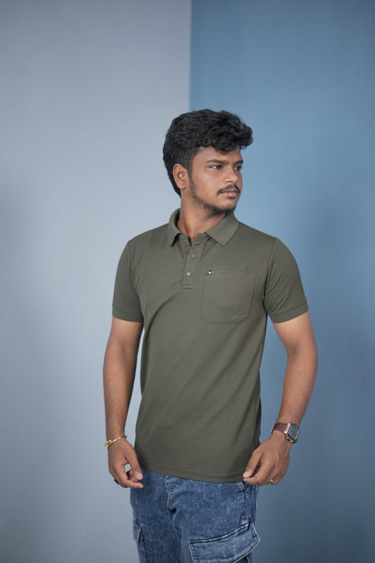 Buy Slim Fit Stylish Casual Wear Pocket Polo T-Shirt for Men – Mehandhi Green – alternate view – 7MAN India