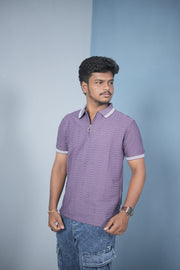 Men’s Zip Neck T-Shirt – Korean Style Ribbed Slim Fit Casual Wear - Purple WAVEING 2