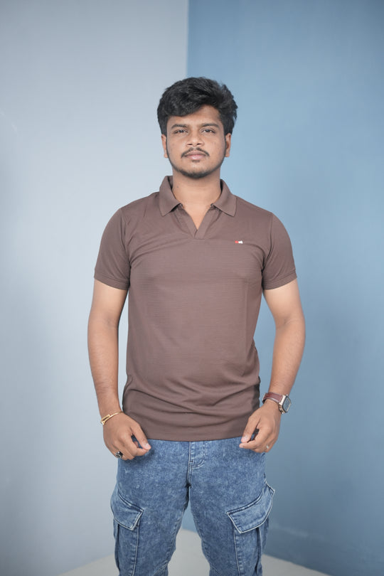 Men’s Solid Polo T-Shirt – Slim Fit Casual & Daily Wear | Brown – 7MAN Men's Fashion India
