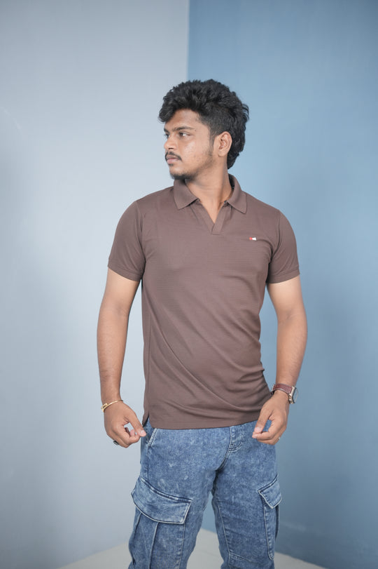 Men’s Solid Polo T-Shirt – Slim Fit Casual & Daily Wear | Brown – alternate view – 7MAN India
