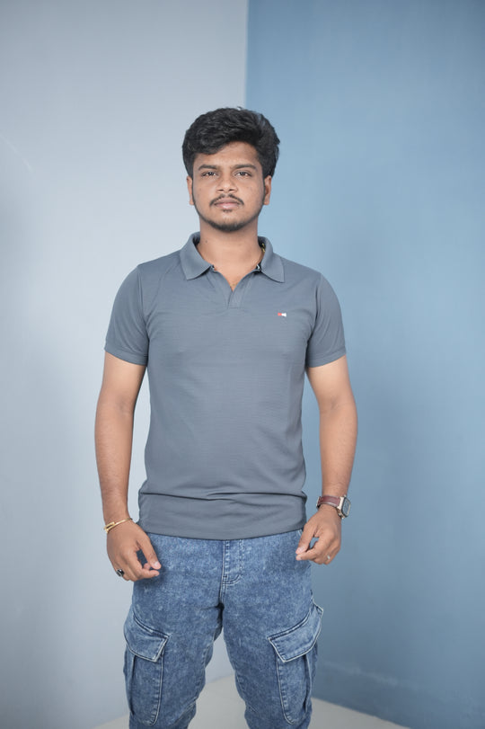 Men’s Solid Polo T-Shirt – Slim Fit Casual & Daily Wear | Grey – 7MAN Men's Fashion India