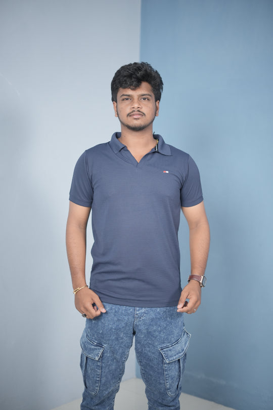 Men’s Solid Polo T-Shirt – Slim Fit Casual & Daily Wear | Navy Blue – 7MAN Men's Fashion India