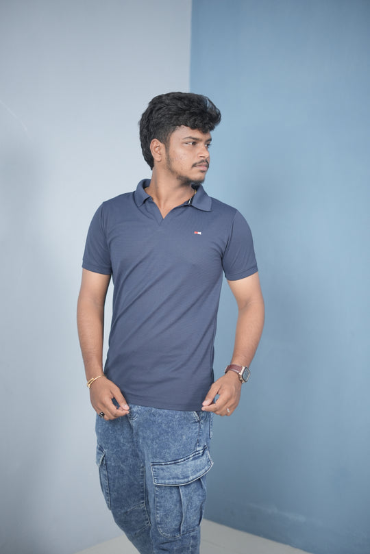 Men’s Solid Polo T-Shirt – Slim Fit Casual & Daily Wear | Navy Blue – alternate view – 7MAN India