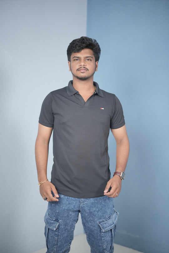 Men’s Solid Polo T-Shirt – Slim Fit Casual & Daily Wear | Black – 7MAN Men's Fashion India