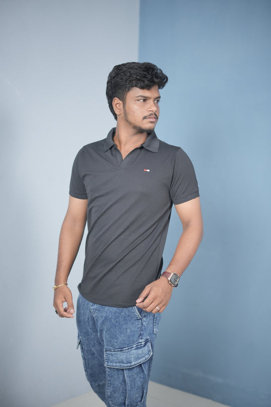 Men’s Solid Polo T-Shirt – Slim Fit Casual & Daily Wear | Black – alternate view – 7MAN India