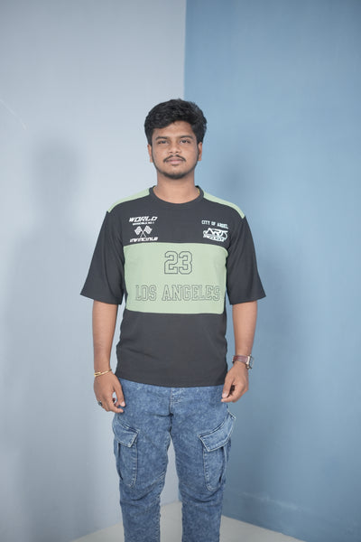 Buy Oversized Round Neck LOS ANGELS Printed T-Shirt for Men - Black