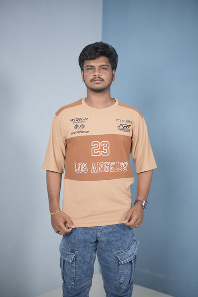 Buy Oversized Round Neck LOS ANGELS Printed T-Shirt for Men - Light Brown