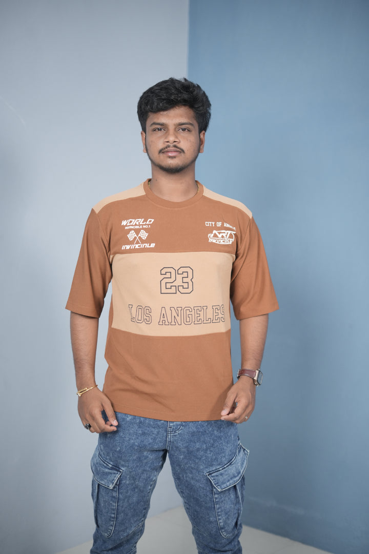 Buy Oversized Round Neck LOS ANGELS Printed T-Shirt for Men - Dark Brown