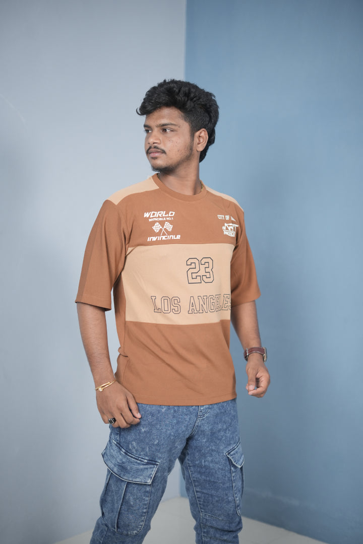 Buy Oversized Round Neck LOS ANGELS Printed T-Shirt for Men - Dark Brown