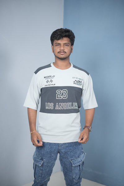 Buy Oversized Round Neck LOS ANGELS Printed T-Shirt for Men - Light Blue