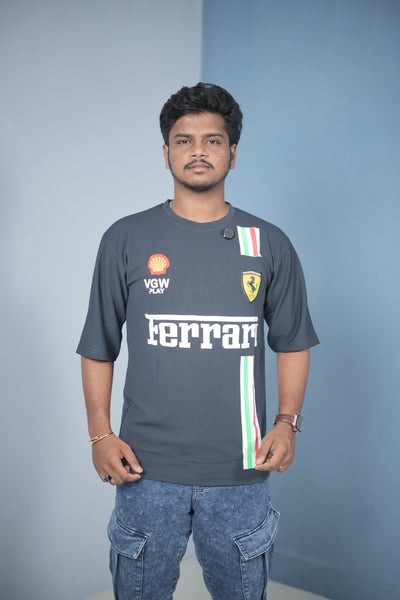 Buy Oversized Printed T-Shirt for Men – Ferrari Style Streetwear Tee - Grey