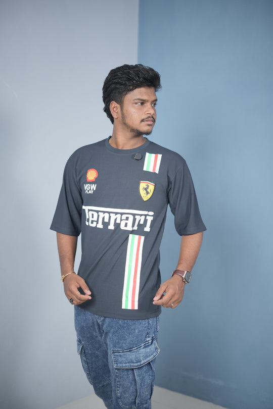 Buy Oversized Printed T-Shirt for Men – Ferrari Style Streetwear Tee - Grey