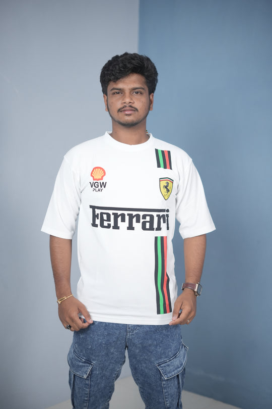 Buy Oversized Printed T-Shirt for Men – Ferrari Style Streetwear Tee - White
