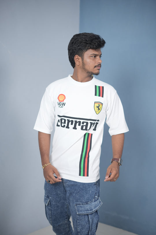 Buy Oversized Printed T-Shirt for Men – Ferrari Style Streetwear Tee - White