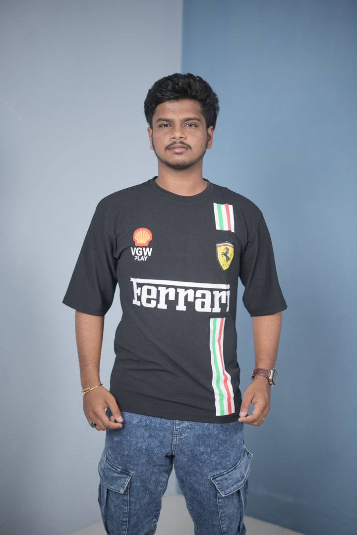 Buy Oversized Printed T-Shirt for Men – Ferrari Style Streetwear Tee - Black