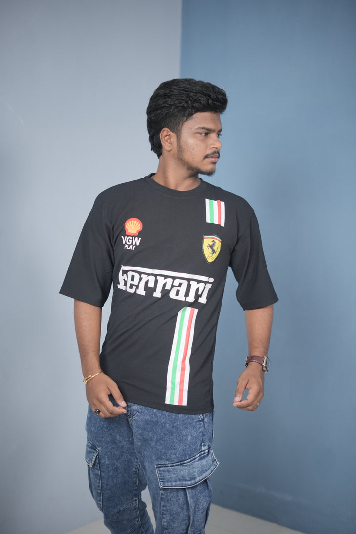 Buy Oversized Printed T-Shirt for Men – Ferrari Style Streetwear Tee - Black