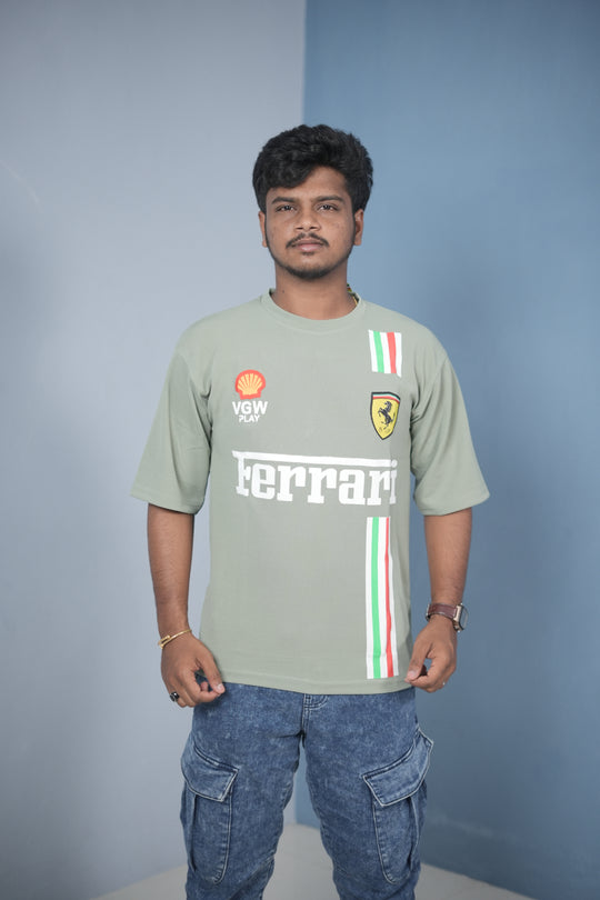 Buy Oversized Printed T-Shirt for Men – Ferrari Style Streetwear Tee - Pista Green