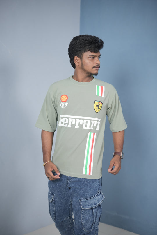 Buy Oversized Printed T-Shirt for Men – Ferrari Style Streetwear Tee - Pista Green