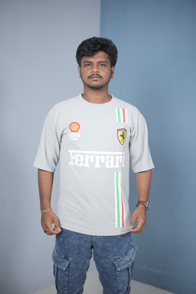 Buy Oversized Printed T-Shirt for Men – Ferrari Style Streetwear Tee - Water Blue