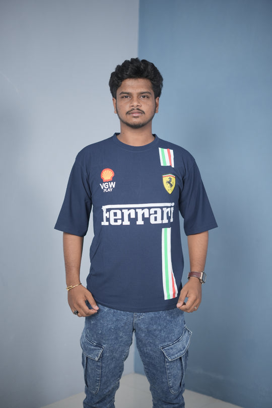 Buy Oversized Printed T-Shirt for Men – Ferrari Style Streetwear Tee - Navy Blue