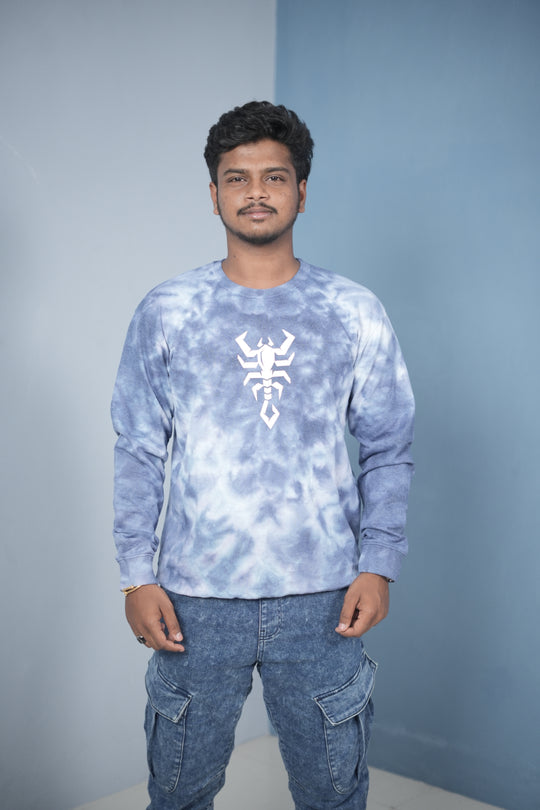 Men’s Full Sleeve Round Neck Tie-Die Scorpio Printed T-shirt - violet