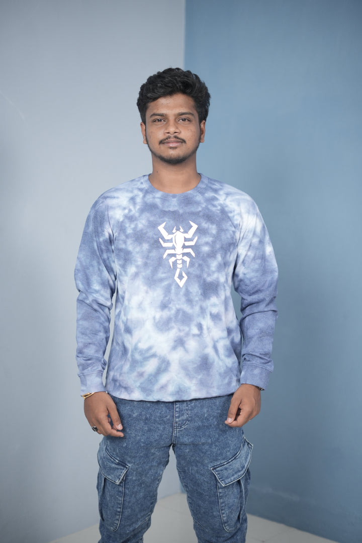 Men’s Full Sleeve Round Neck Tie-Die Scorpio Printed T-shirt - violet