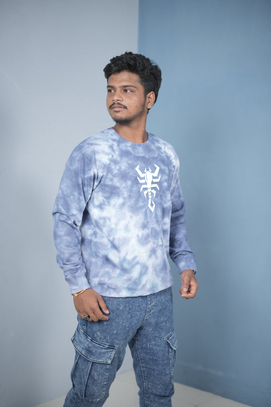 Men’s Full Sleeve Round Neck Tie-Die Scorpio Printed T-shirt - violet