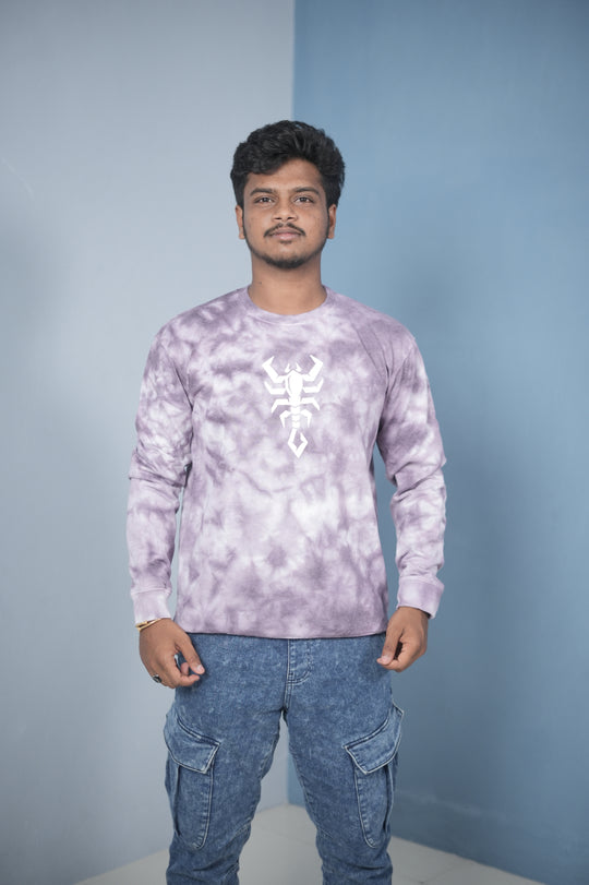 Men’s Full Sleeve Round Neck Tie-Die Scorpio Printed T-shirt - purple