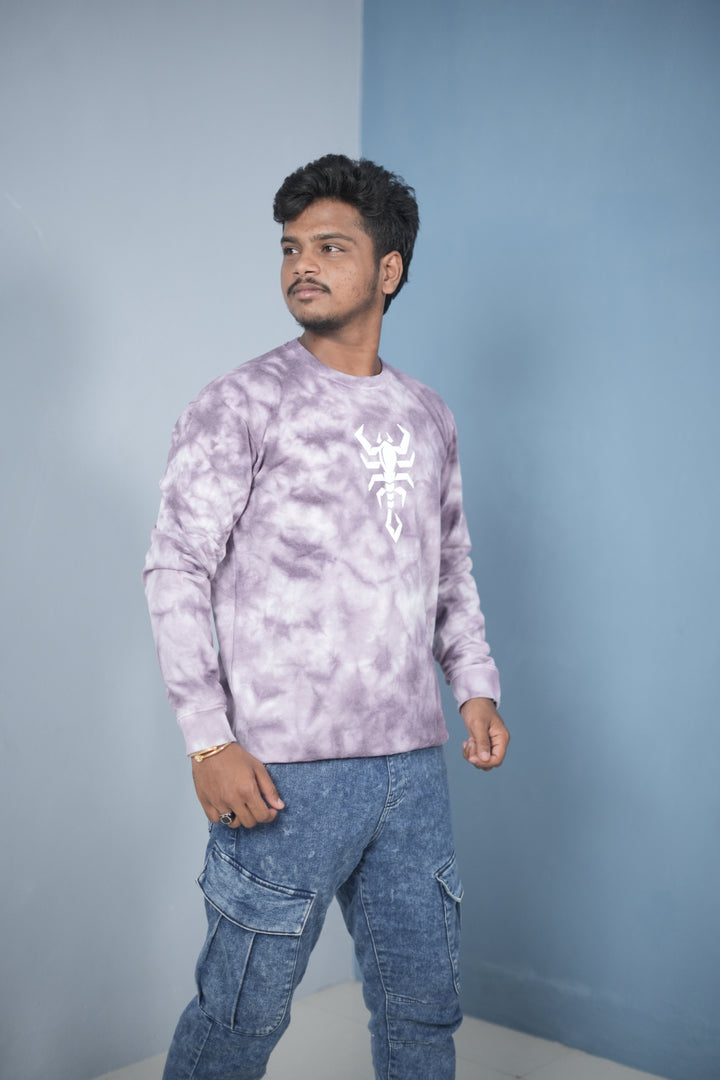 Men’s Full Sleeve Round Neck Tie-Die Scorpio Printed T-shirt - purple