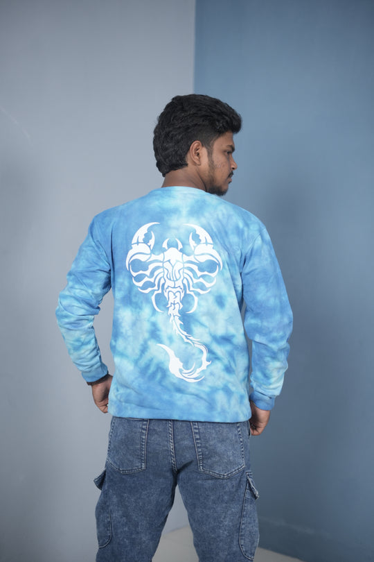 Men’s Full Sleeve Round Neck Tie-Die Scorpio Printed T-shirt - ice Blue