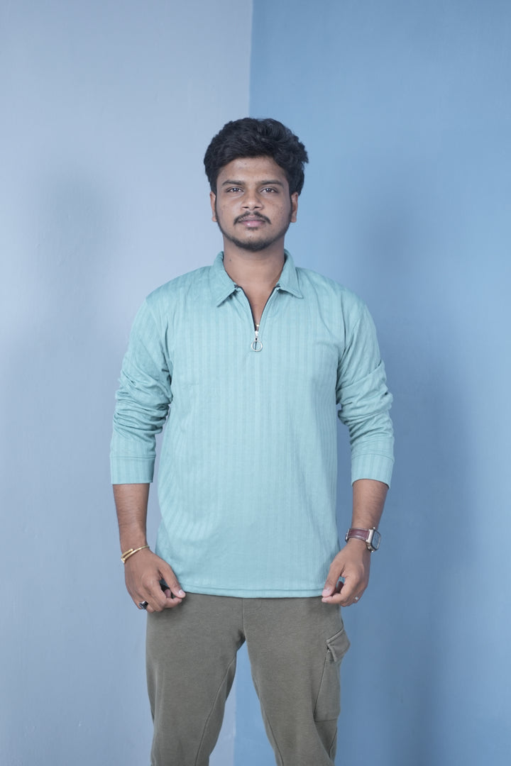 Men’s Full Sleeve Polo T-Shirt – Summer Trend Slim Fit Wear-Pastel Green