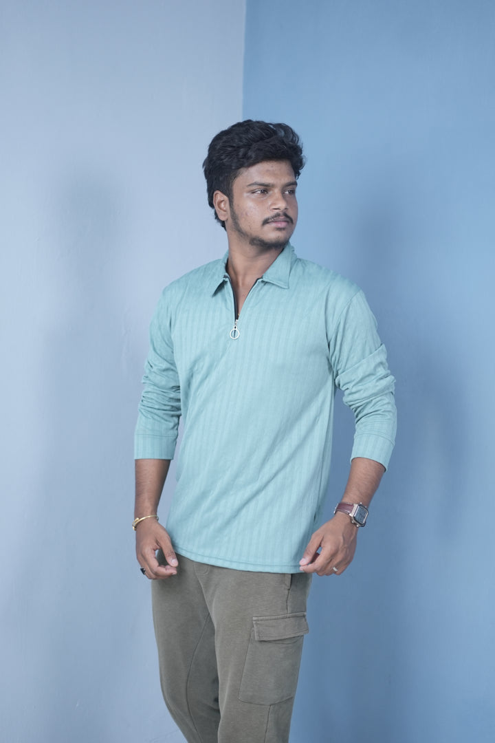Men’s Full Sleeve Polo T-Shirt – Summer Trend Slim Fit Wear-Pastel Green