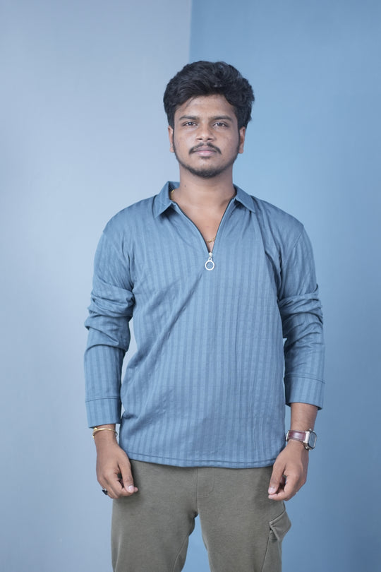 Men’s Full Sleeve Polo T-Shirt – Summer Trend Slim Fit Wear-Blue – 7MAN Men's Fashion India