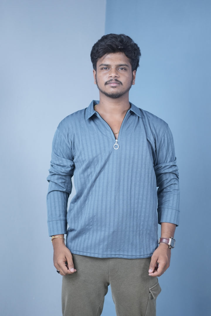 Men’s Full Sleeve Polo T-Shirt – Summer Trend Slim Fit Wear-Blue